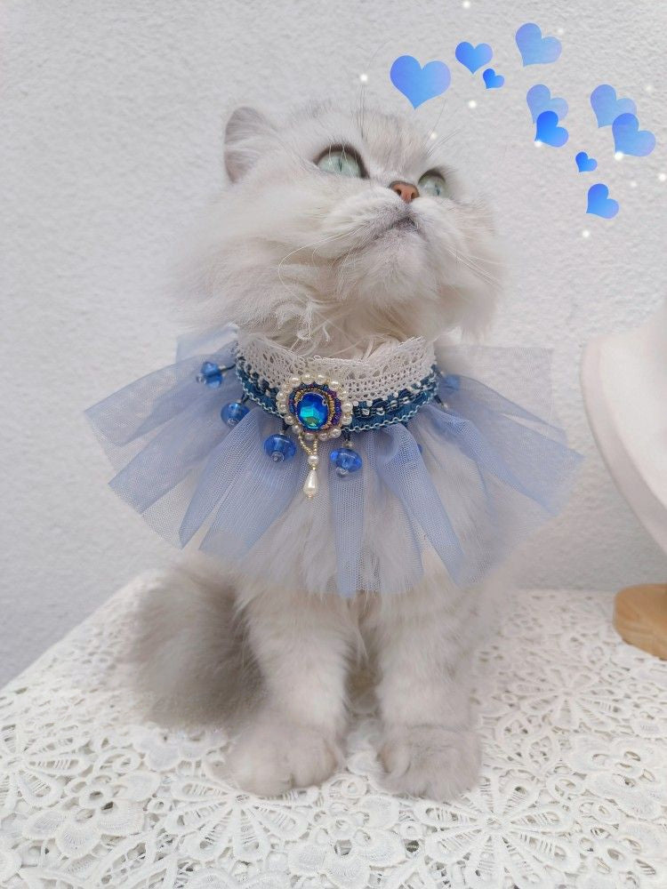 Hand-made cat/dog retro fairy princess scarf, mesh rhinestone saliva towel, scarf jewelry
