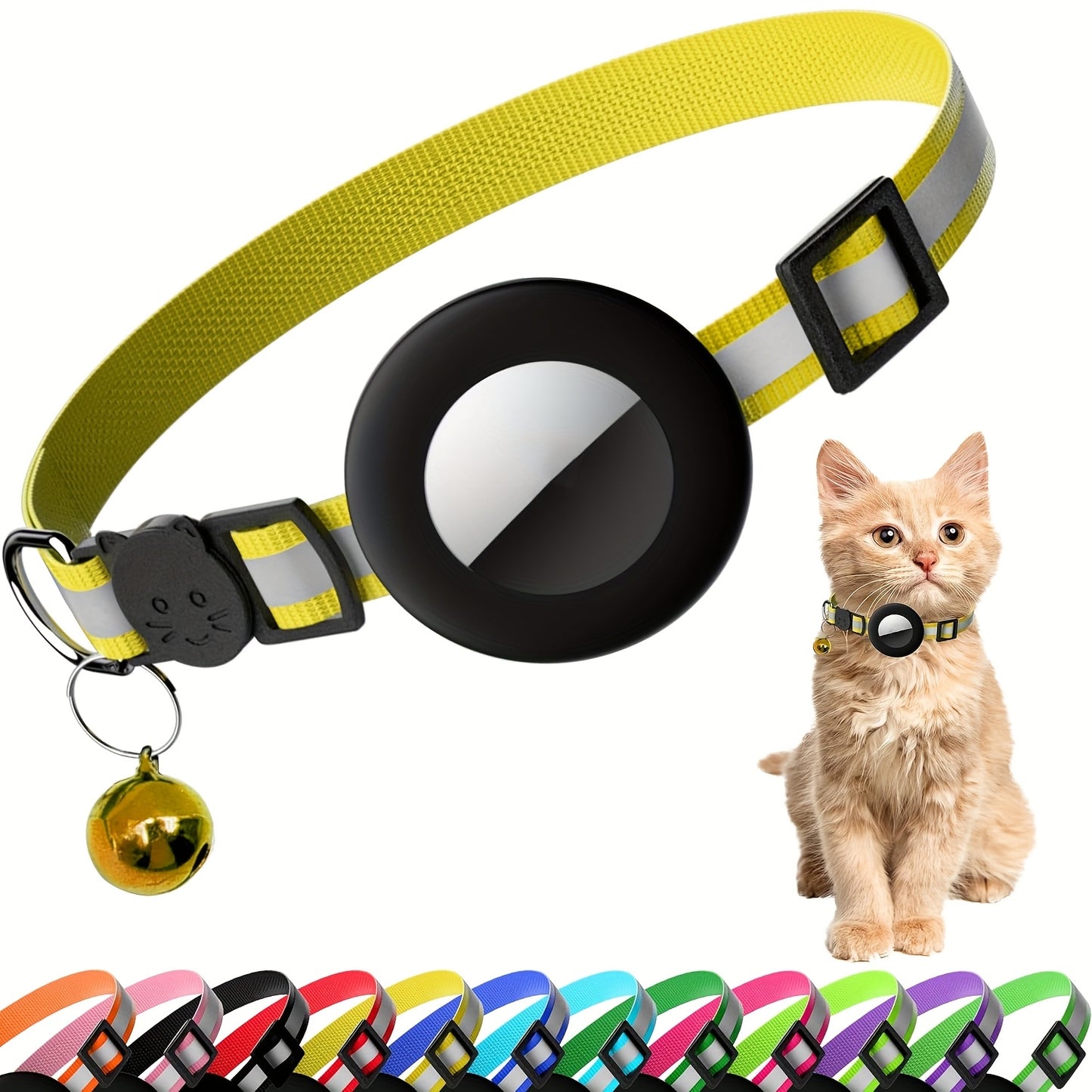 Reflective Breakaway Safety Buckle Cat Collar with Bell - Adjustable 8.66-13.78 Inch Lightweight Nylon GPS Tracker Holder for Cats, Kittens, Small Dogs (Black), Reflective Pet Collar | Sleek Black Collar | Durable Nylon Collar