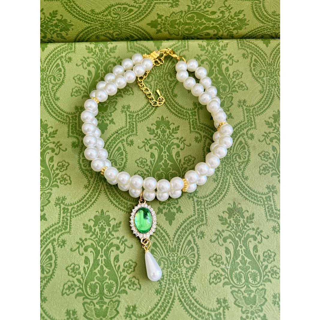 Pet necklace, extravagance, green gemstone multi-layer necklace, suitable for pets within 12kg