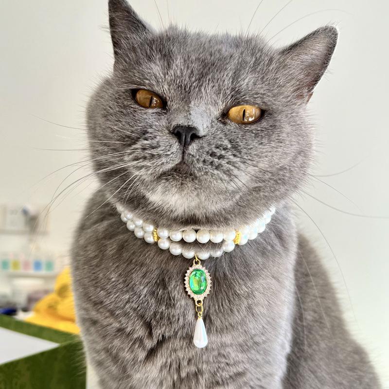 Pet necklace, extravagance, green gemstone multi-layer necklace, suitable for pets within 12kg