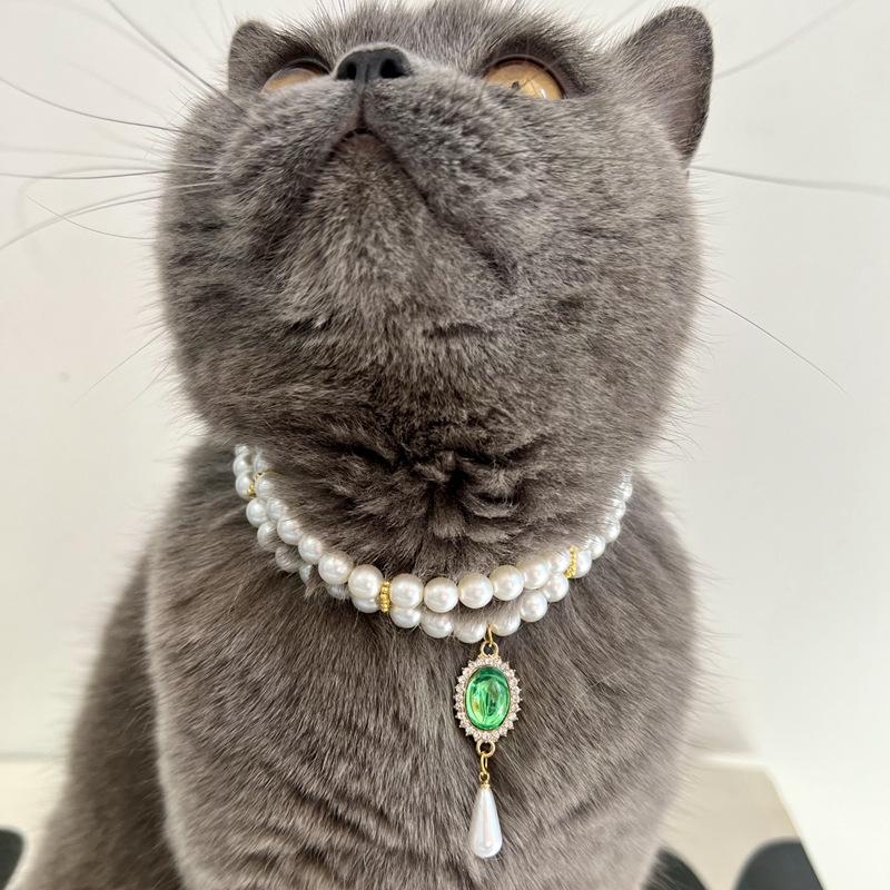 Pet necklace, extravagance, green gemstone multi-layer necklace, suitable for pets within 12kg