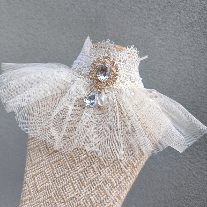 Hand-made cat/dog retro fairy princess scarf, mesh rhinestone saliva towel, scarf jewelry