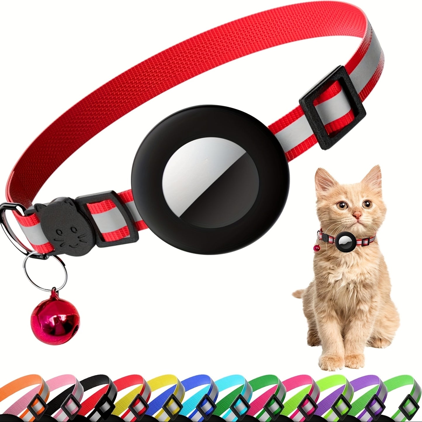 Reflective Breakaway Safety Buckle Cat Collar with Bell - Adjustable 8.66-13.78 Inch Lightweight Nylon GPS Tracker Holder for Cats, Kittens, Small Dogs (Black), Reflective Pet Collar | Sleek Black Collar | Durable Nylon Collar