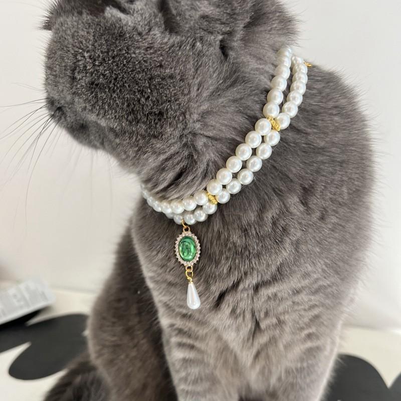 Pet necklace, extravagance, green gemstone multi-layer necklace, suitable for pets within 12kg