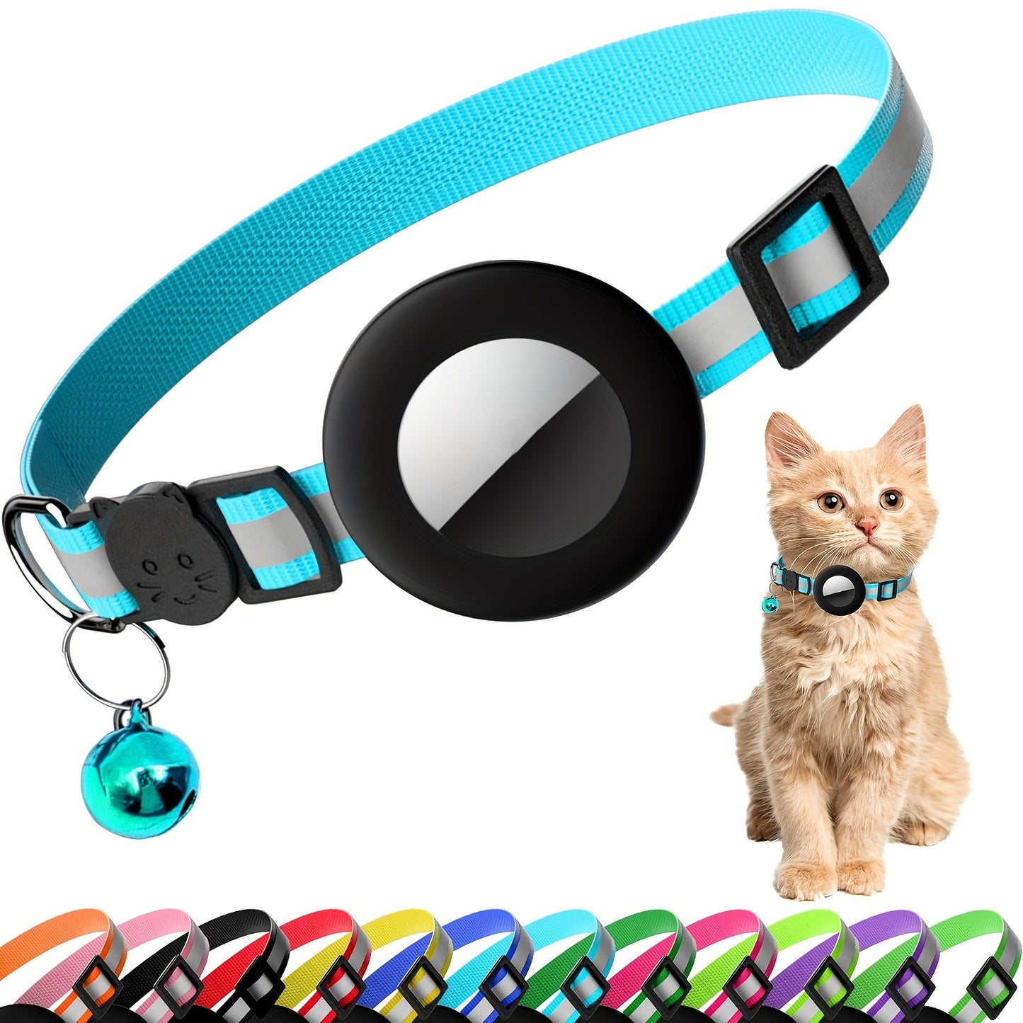Reflective Breakaway Safety Buckle Cat Collar with Bell - Adjustable 8.66-13.78 Inch Lightweight Nylon GPS Tracker Holder for Cats, Kittens, Small Dogs (Black), Reflective Pet Collar | Sleek Black Collar | Durable Nylon Collar