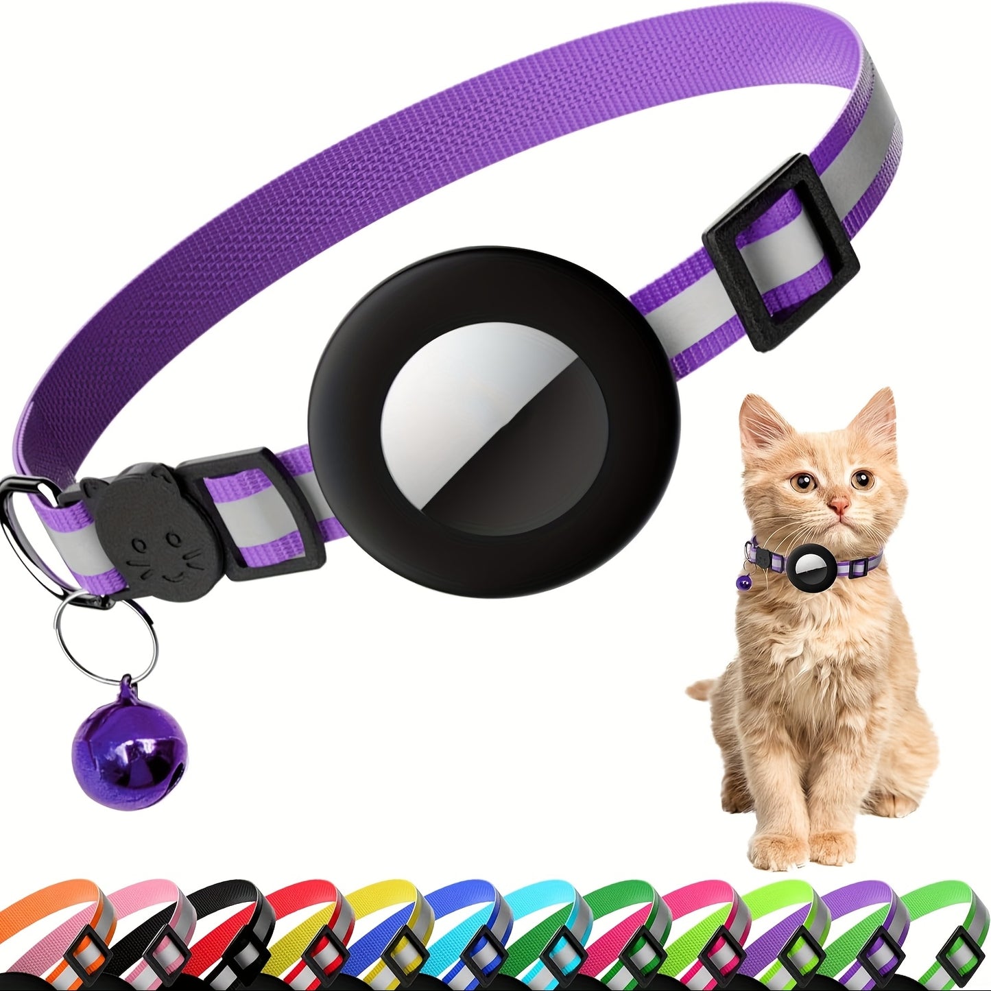 Reflective Breakaway Safety Buckle Cat Collar with Bell - Adjustable 8.66-13.78 Inch Lightweight Nylon GPS Tracker Holder for Cats, Kittens, Small Dogs (Black), Reflective Pet Collar | Sleek Black Collar | Durable Nylon Collar