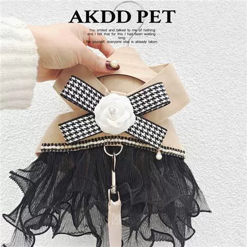 Hand-made cat/dog vest type leash, anti-break free small dog chest strap, princess dress clothes