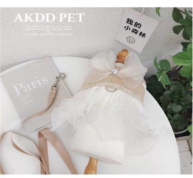 Hand-made cat/dog vest type leash, anti-break free small dog chest strap, princess dress clothes