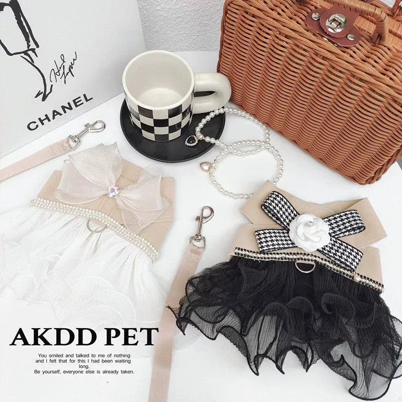 Hand-made cat/dog vest type leash, anti-break free small dog chest strap, princess dress clothes