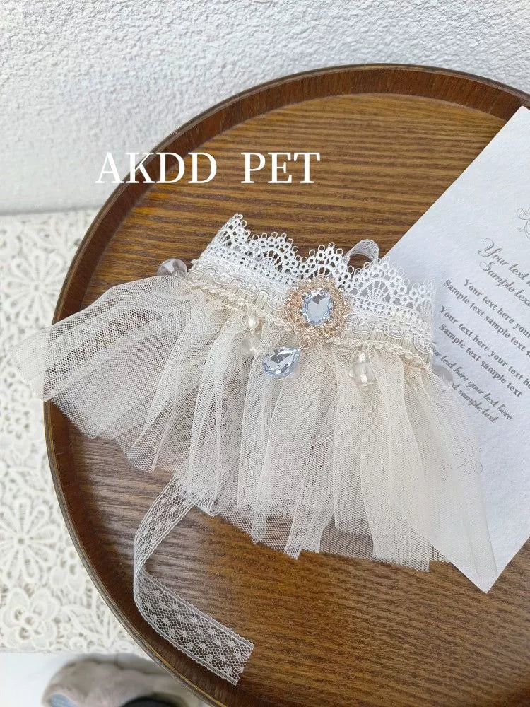 Hand-made cat/dog retro fairy princess scarf, mesh rhinestone saliva towel, scarf jewelry