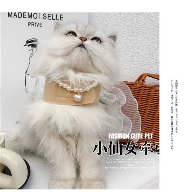 Hand-made cat/dog vest type leash, anti-break free small dog chest strap, princess dress clothes