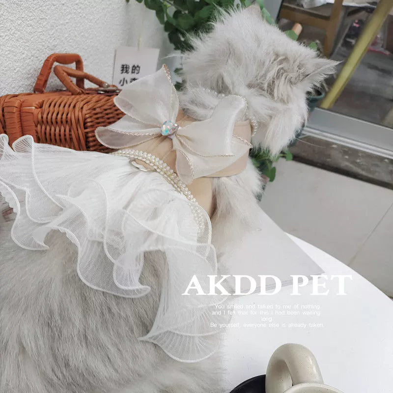 Hand-made cat/dog vest type leash, anti-break free small dog chest strap, princess dress clothes