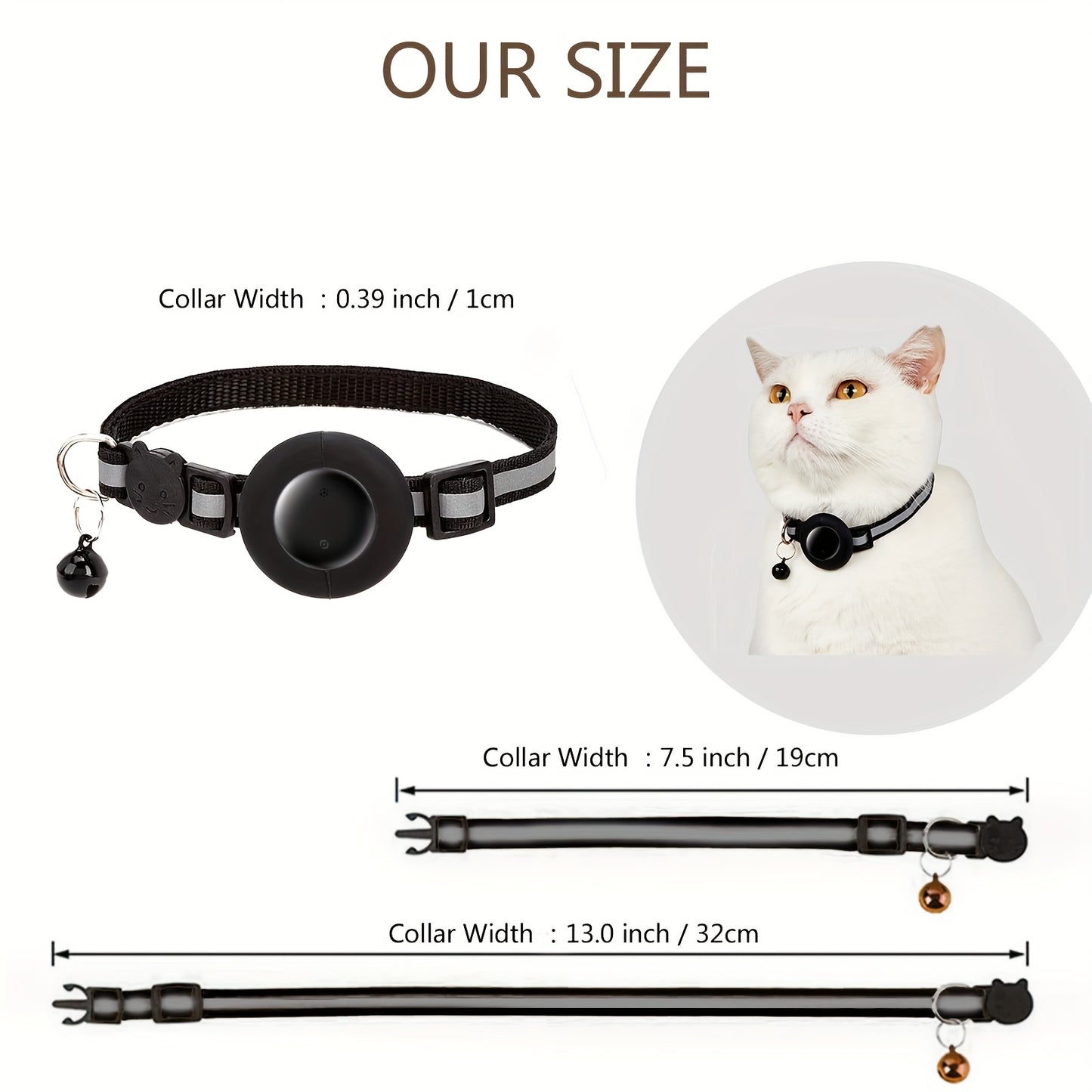 Reflective Breakaway Safety Buckle Cat Collar with Bell - Adjustable 8.66-13.78 Inch Lightweight Nylon GPS Tracker Holder for Cats, Kittens, Small Dogs (Black), Reflective Pet Collar | Sleek Black Collar | Durable Nylon Collar