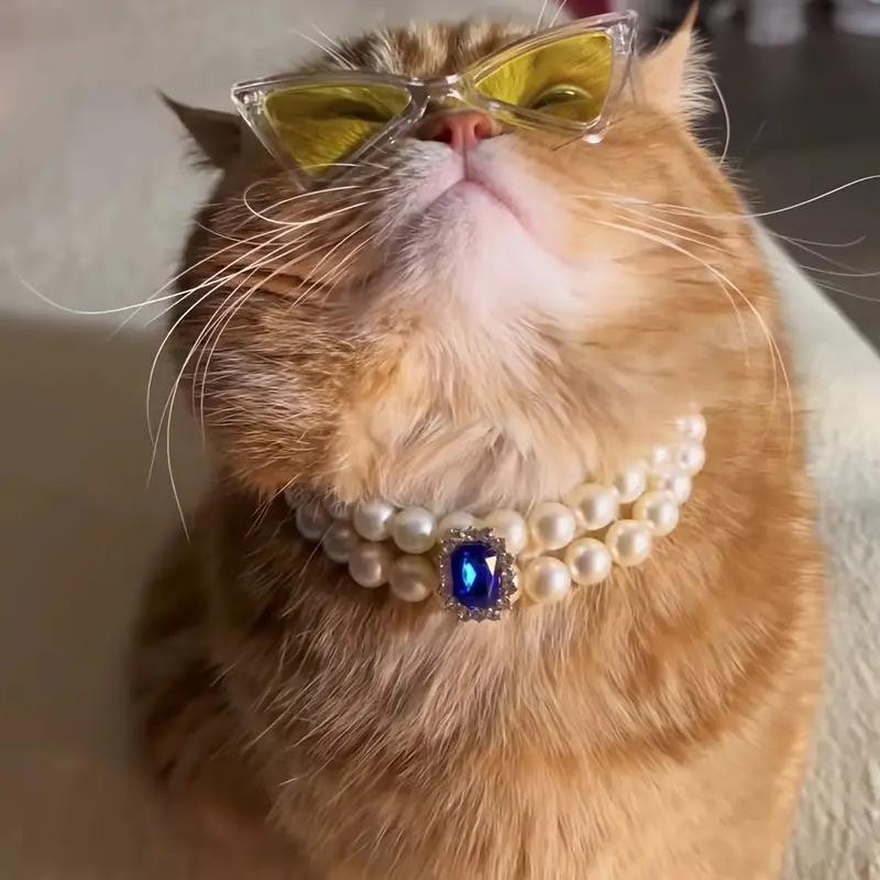 Pet square gemstone collar, cat glasses for photography, dog accessories necklace, collar with diamond.