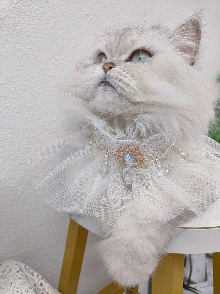 Hand-made cat/dog retro fairy princess scarf, mesh rhinestone saliva towel, scarf jewelry