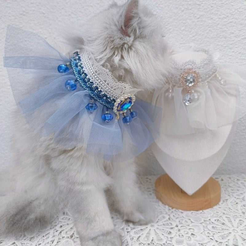 Hand-made cat/dog retro fairy princess scarf, mesh rhinestone saliva towel, scarf jewelry