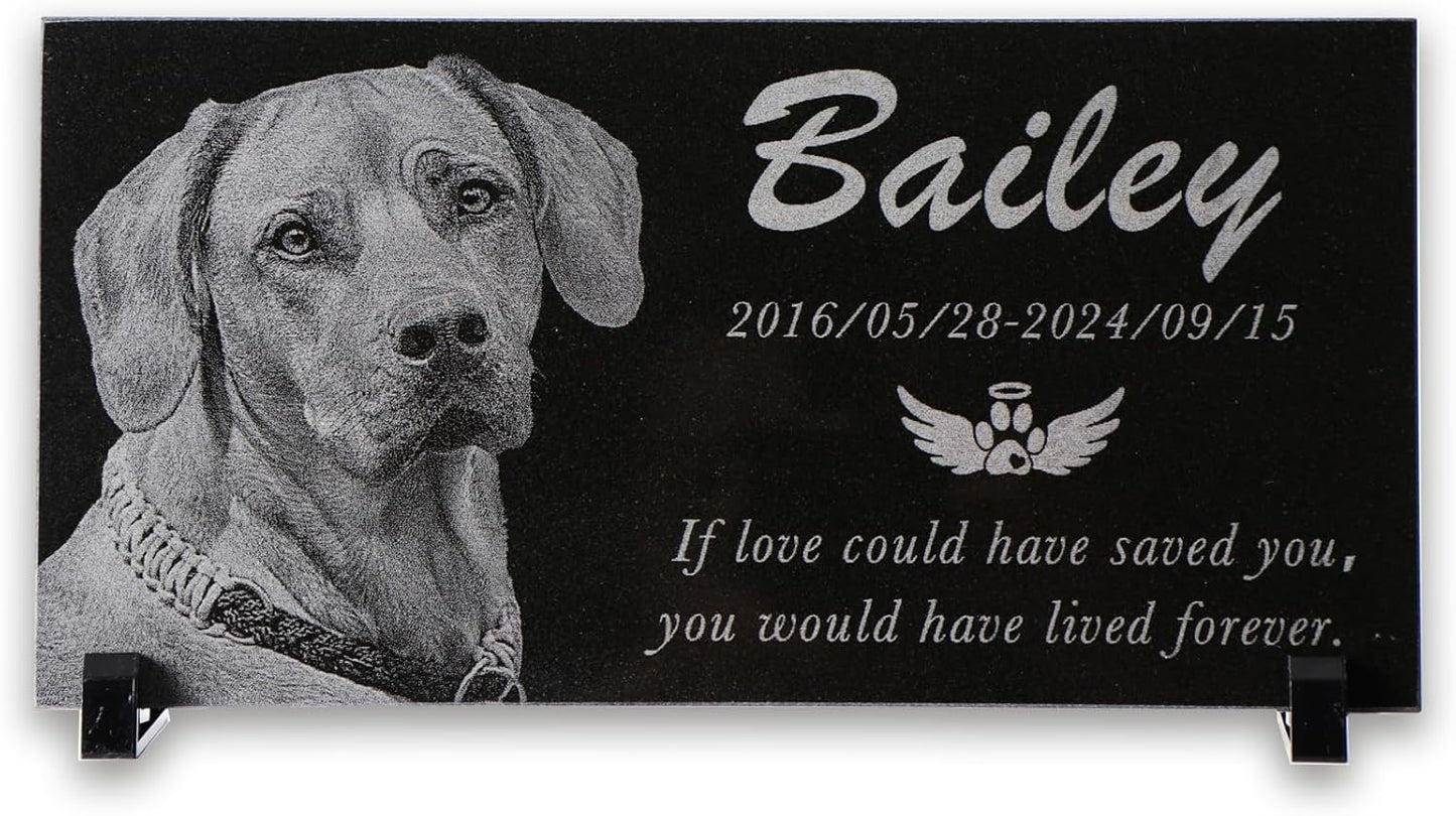 Personalized black granite pet memorial stone, Garden plaque engraved with photo for dogs. Customized headstone for cemetery decoration, dog memorial gifts for loss of dog ,cats, and family pets