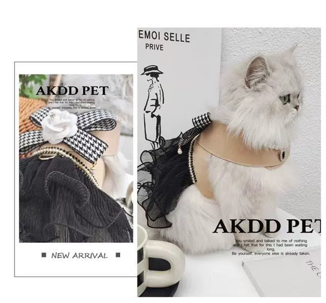 Hand-made cat/dog vest type leash, anti-break free small dog chest strap, princess dress clothes