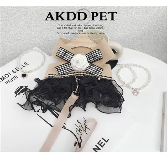 Hand-made cat/dog vest type leash, anti-break free small dog chest strap, princess dress clothes