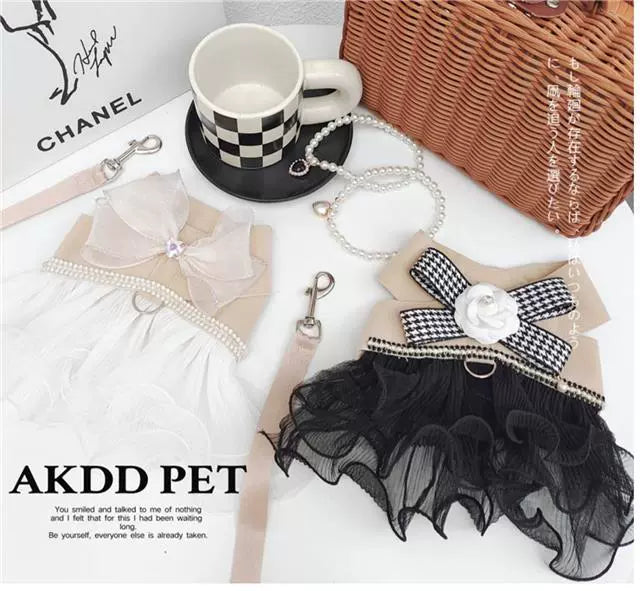 Hand-made cat/dog vest type leash, anti-break free small dog chest strap, princess dress clothes
