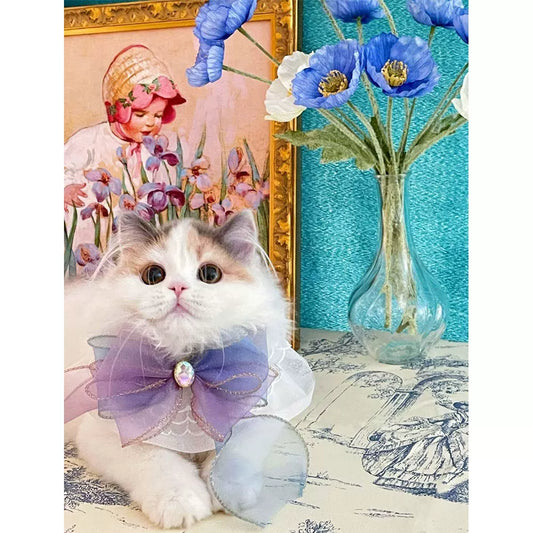 Hand-made cat/dog fairy saliva towel, princess wind lace scarf