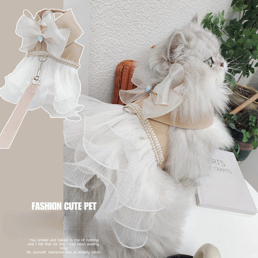 Hand-made cat/dog vest type leash, anti-break free small dog chest strap, princess dress clothes