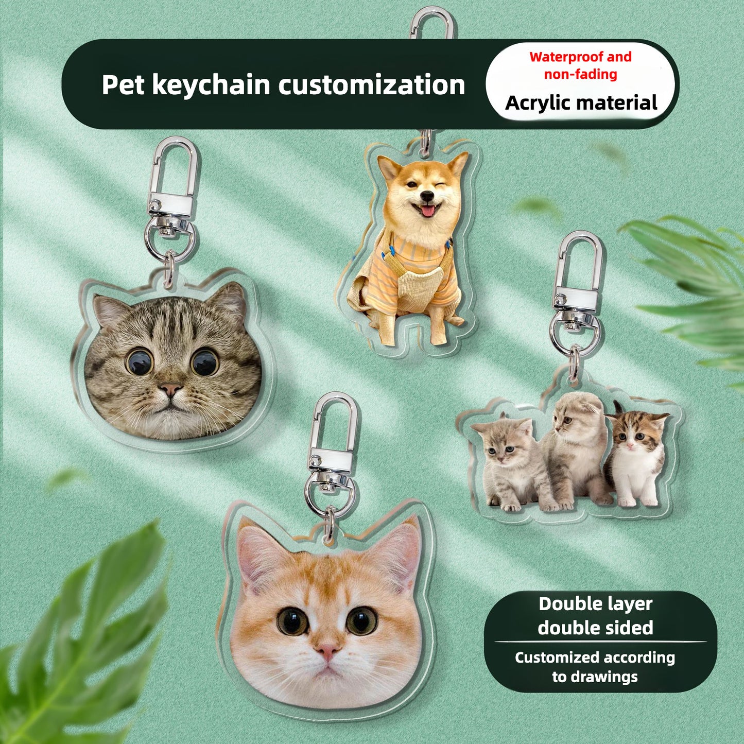(1 WEEK WAIT) Pet keychain, custom acrylic photo, cat and dog pendant souvenir, transparent keychain