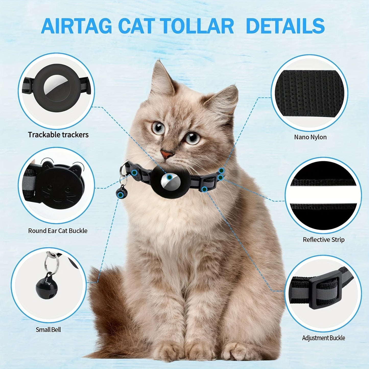 Reflective Breakaway Safety Buckle Cat Collar with Bell - Adjustable 8.66-13.78 Inch Lightweight Nylon GPS Tracker Holder for Cats, Kittens, Small Dogs (Black), Reflective Pet Collar | Sleek Black Collar | Durable Nylon Collar